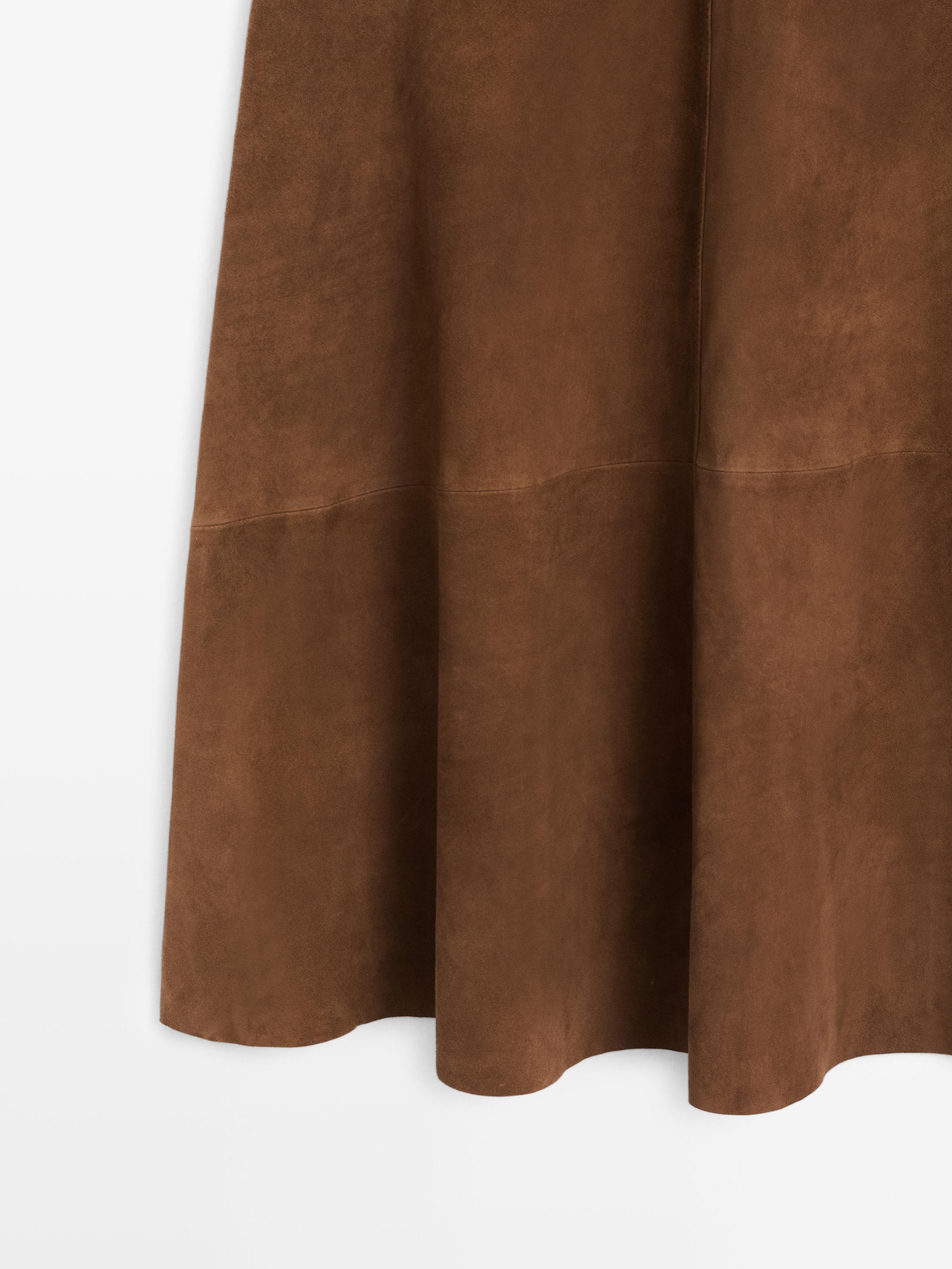 Suede nappa leather skirt with asymmetric yoke